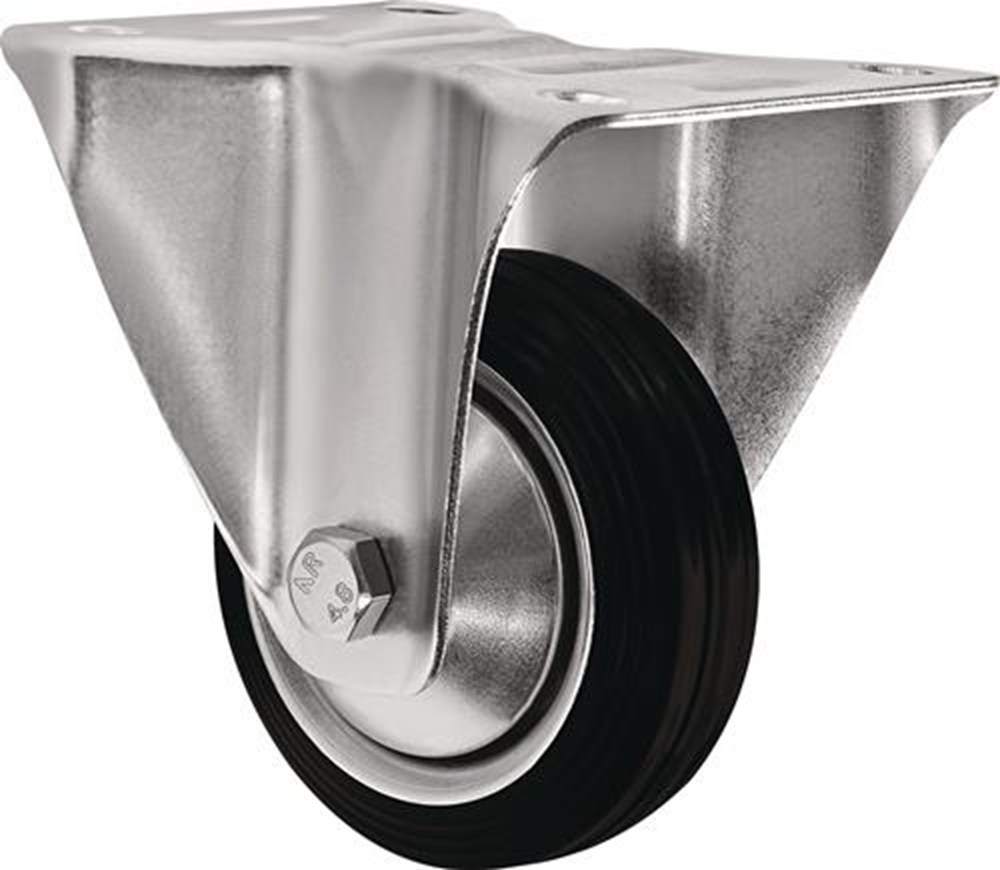 Afbeelding voor Bokwiel met plaat stalen velg 100mm-RO met zwart rubber wiel draagvermogen 70 kg