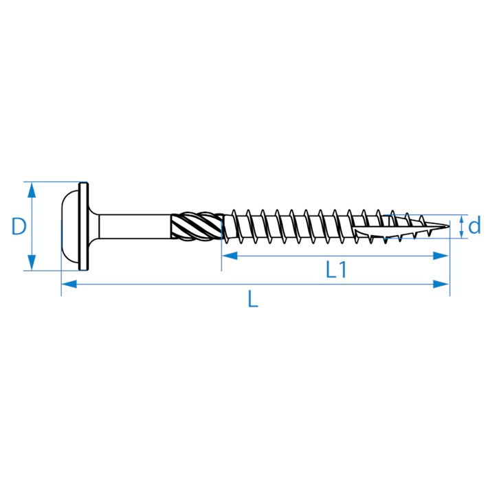 Houtbouwschroeven tellerkop tekening | Construction screws wafer head drawing | Holzbauschrauben Tellerkopf Zeichnung | Vis charpente tête disque plan