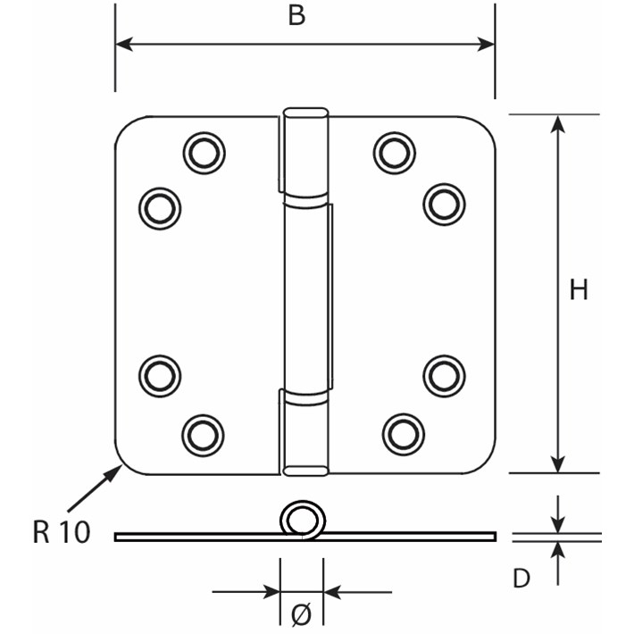 Lijntekening DX glijlagerscharnier