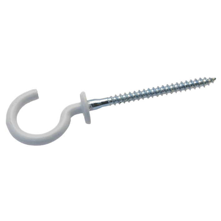 Schroefhaken met borst ijzer epox wit | Shouldered cup-hooks iron epox white | Gebogene Schraubhaken mit Beffe Eisen Epox weiß | Crochets d'armoires avec embase acier epox blanc