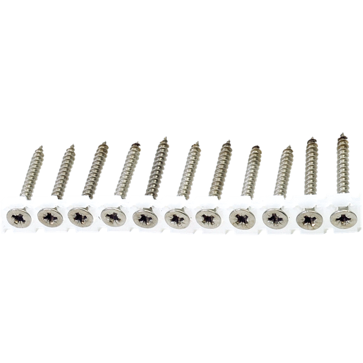 Spaanplaatschroeven op band platkop RVS A2 | Chipboard screws collated countersunk head | Spanplattenschrauben auf Band Senkkopf | Vis à bois tête fraisée sur bande