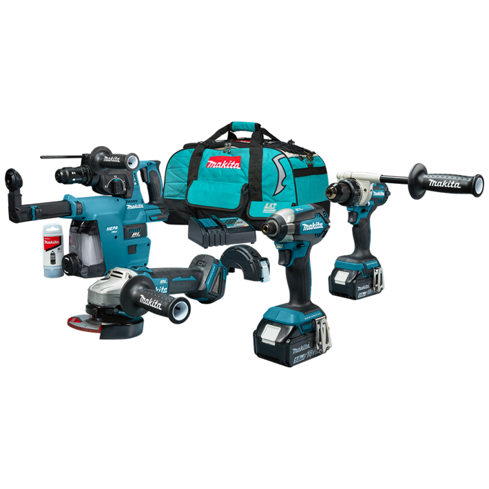 Afbeelding Makita 18 v combiset voor allround tot zwaar boor-, schroef- en slijpwerk DLX4155TX1