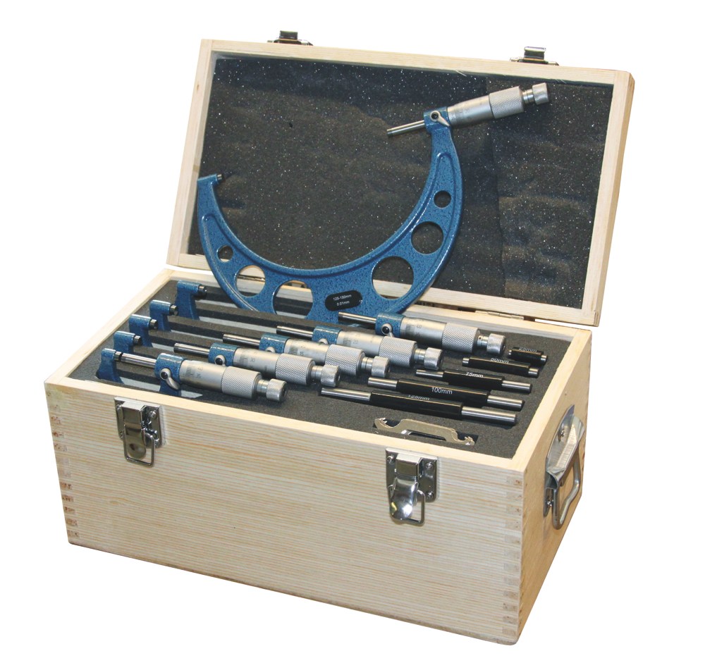 Module Micrometer Toepassingen Analoge micrometers in 6-dlg set 0-150mm 0,01mm met HM meetpunten in ...
