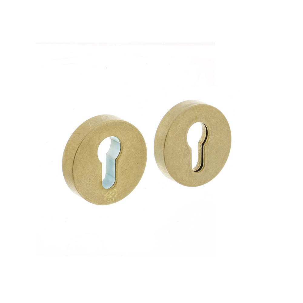 SKG3 VEILIGHEIDSROZETTEN ROND VERDEKT ø55X12MM PROFIELCILINDERGAT MESSING GETROMMELD
