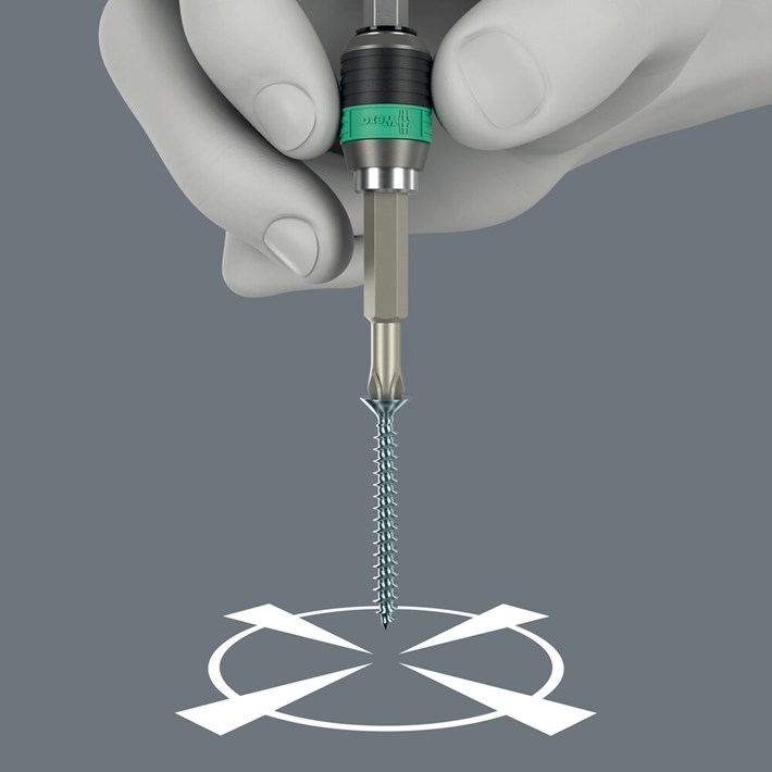 <b>Rapid-spin</b><br/>De vrijloophulst zorgt er voor dat de gebruiker de schroefmachine aan de bithouder kan vasthouden tijdens het schroeven. Dit vereenvoudigt het inbrengen in de schroef en voorkomt wegglijden. Ook te gebruiken als korte verlenging bij 1/4" toepassing voor bijv.in combinatie met Zyklop Mini bitratel en Zyklop ratel.