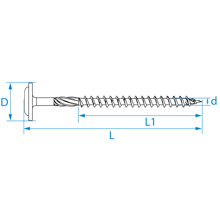 Houtbouwschroeven tellerkop tekening | Construction screws wafer head drawing | Holzbauschrauben Tellerkopf Zeichnung | Vis charpente tête disque plan