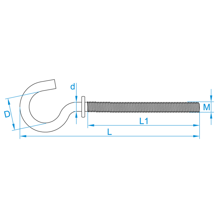 Schroefhaken metrisch met borst tekening | Shouldered cup-hooks metric drawing | Gebogene Schraubhaken mit Beffe und Eisengewinde Zeichnung | Crochets d'armoires avec embase et filetage métrique plan