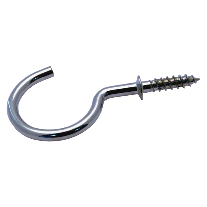 Schroefhaken met borst ijzer vernikkeld | Shouldered cup-hooks iron nickel plated | Gebogene Schraubhaken mit Beffe Eisen vernickelt | Crochets d'armoires avec embase acier nickelé