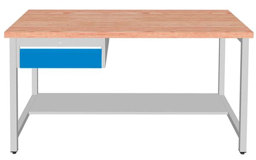 860 mm, 1500 mm, 750 mm, nee, werkplaat, legbord, lade, 1 stuks, 1 stuks, vierpoot, beuken, RAL7035 lichtgrijs, RAL5012 lichtblauw, beuken, staal, 100 kg, 40 mm, 1 stuks, nee, 76 kg i0000010782.jpg