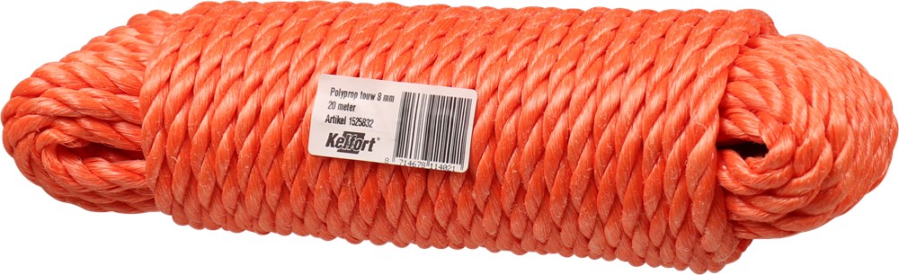 Ijver Snikken Teken TOUW POLYPR. ORANJE 20m 8mm | Alles voor bouw en industrie. Kelfort.