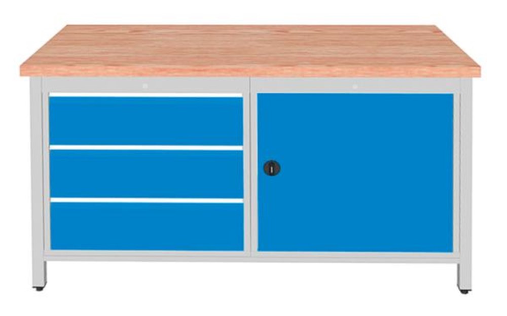 860 mm, 1500 mm, 750 mm, nee, werkplaat, lades, kast, 3 stuks, 3 stuks, vierpoot, beuken, RAL7035 lichtgrijs, RAL5012 lichtblauw, beuken, staal, 100 kg, 40 mm, 1 stuks, nee, 154 kg i0000010792.jpg