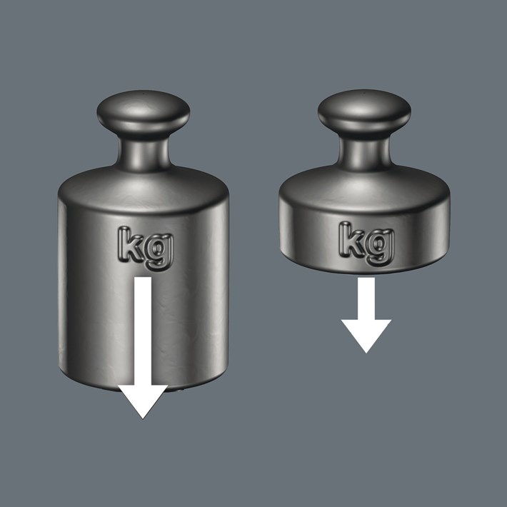 <b>Verminderde drukkracht</b><br/>De diamant coating reduceert de bijzonder hoge cam-out-krachten die bij machinaal schroeven optreden en zorgt ervoor dat de bit niet uit de schroef schiet. De diamant coating bijt zich in de schroef vast. De noodzakelijke aanpersdruk wordt gereduceerd, waardoor de vermoeidheid bij machinaal schroeven aanzienlijk wordt verminderd.