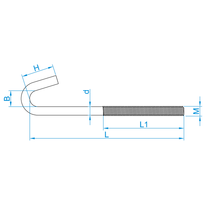 J-haken tekening | Hookbolts (iron galvanized) drawing | J-haken Zeichnung | Crochets de toiture (acier zingué) plan