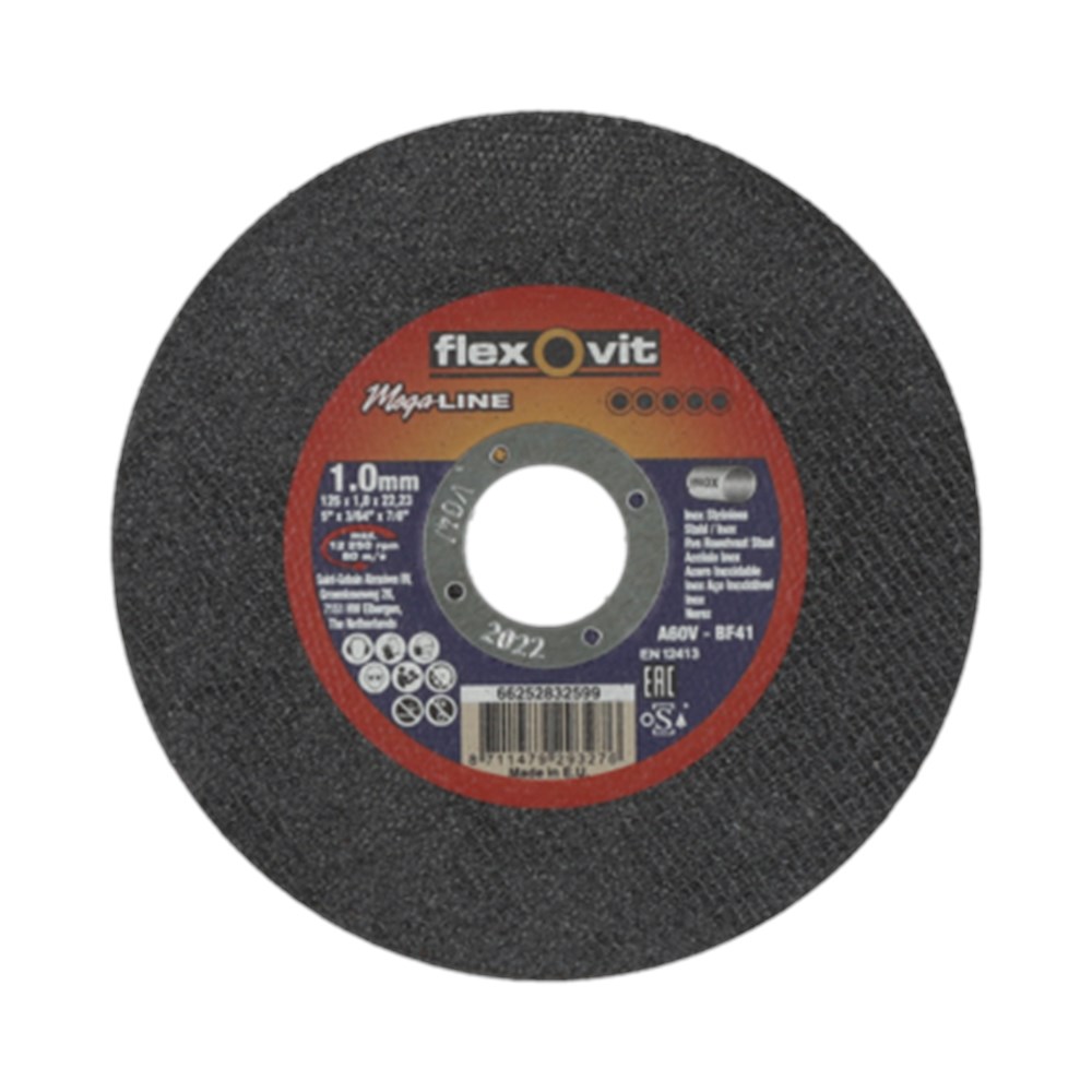 125 mm, 1 mm, 22,23 mm, Haakse slijper, Staal, inox, 1 stuk(s) TW_Megaline-BF41-125x1.0mm-INOX.png