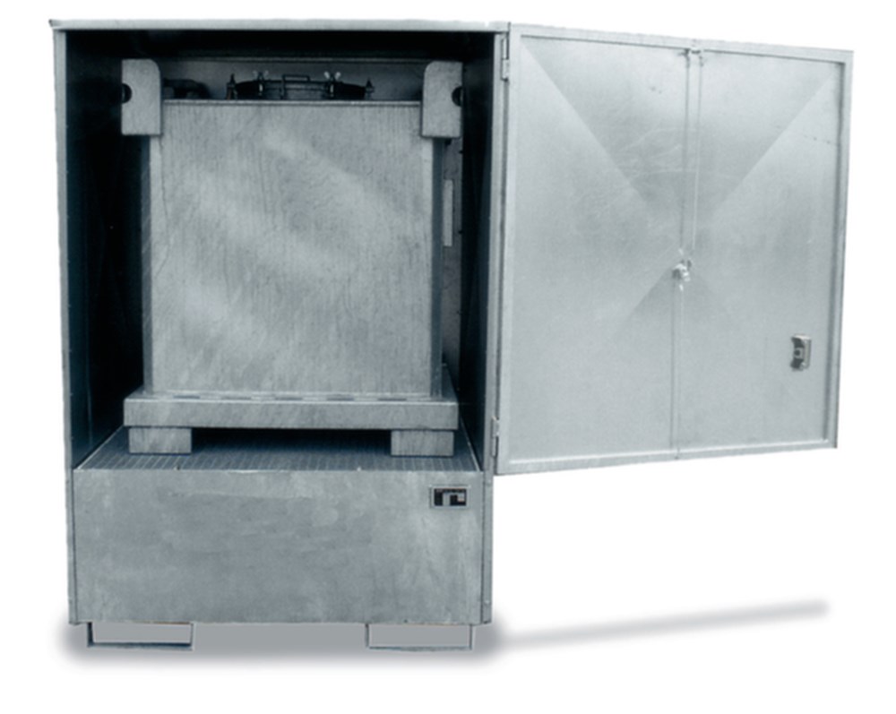 container, container voor gevaarlijke stoffen, buiten, milieuonvriendelijke, brandbare stoffen, 1800 mm, 1475 mm, 1490 mm, zonder, 4x200 l vat, 450 l, niet beschermd tegen brand, nee, vleugeldeur, staal, staal, verzinkt, verzinkt, verzinkt, 316 kg, 1 st i0000017235.jpg