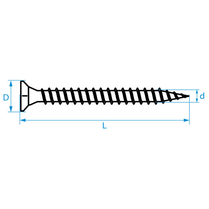 Spaanplaatschroeven platkop Torx tekening | Chipboard screws countersunk head Torx drawing | Spanplattenschrauben Senkkopf Torx Zeichnung | Vis à bois tête fraisée Torx plan