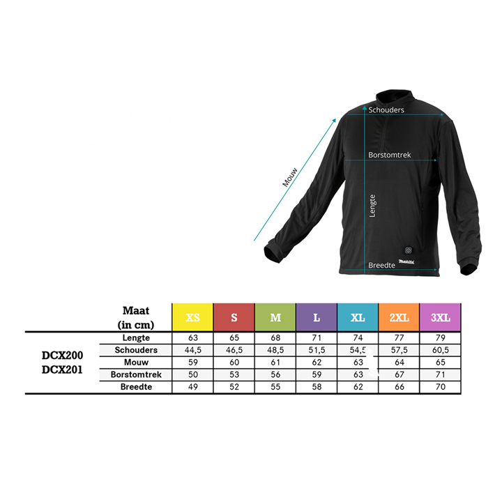 Afbeelding Makita verwarmd ondershirt met rits m DCX201CM