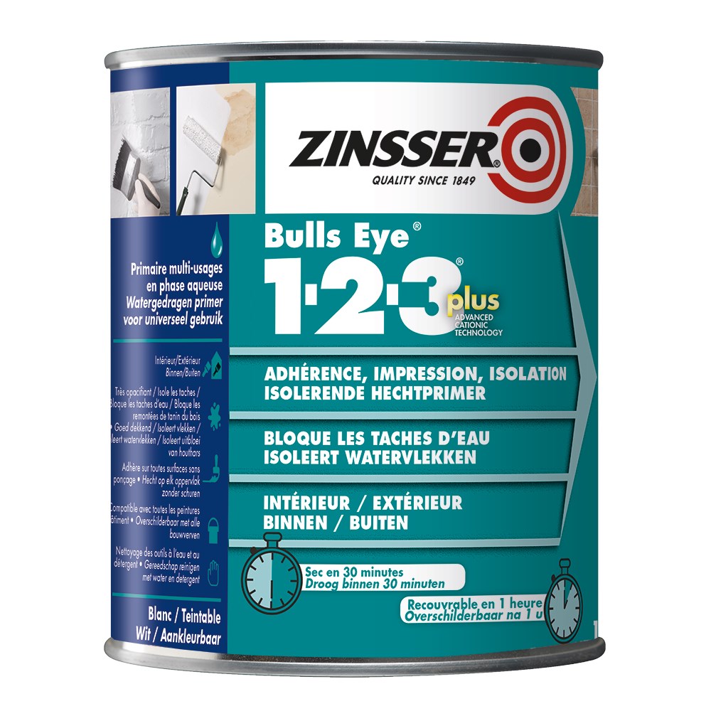 Zinsser Bulls Eye 123 Plus Primer Blanc - 1 l