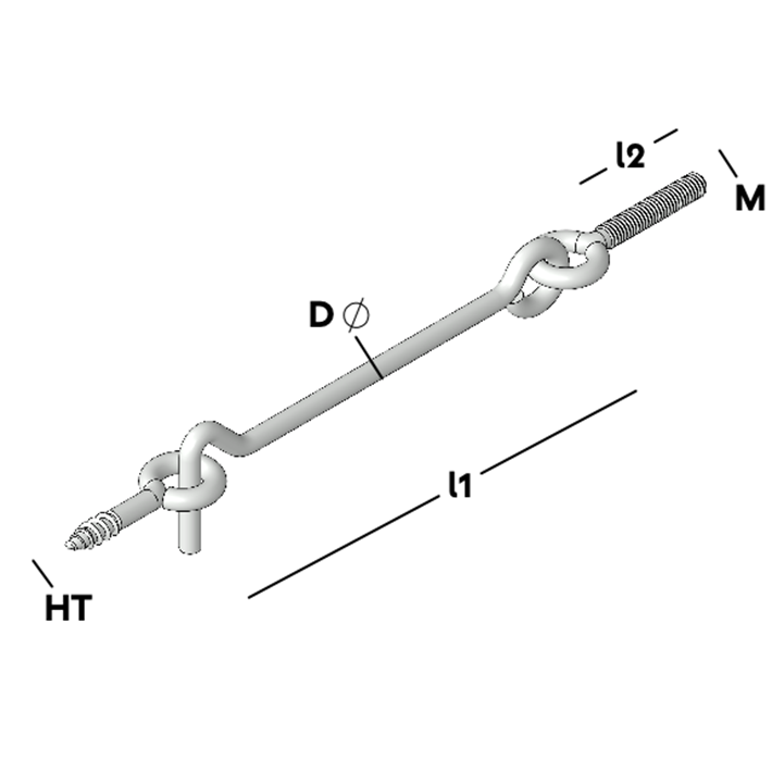 Afbeelding tekening GB windhaak m/oog ht ev metrisch draad - houtdraad