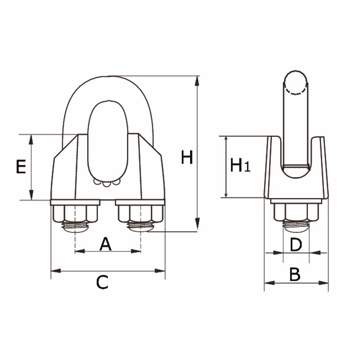 Lijntekening DX staaldraadklem Type 741