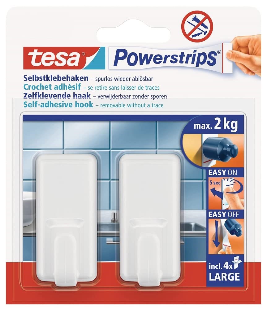 Afbeelding voor tesa Powerstrips Hooks LARGE CLASSIC self-adhesive, removable, white 58010