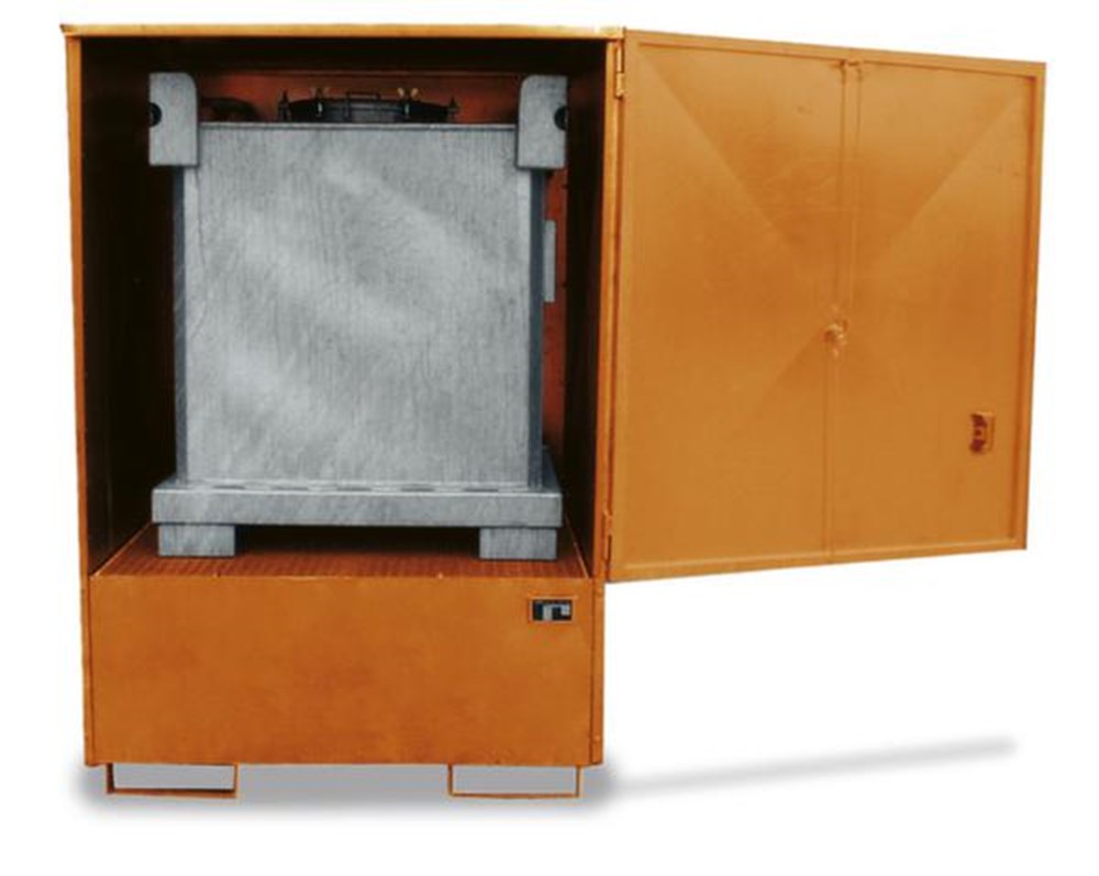 container, container voor gevaarlijke stoffen, buiten, milieuonvriendelijke, brandbare stoffen, 1800 mm, 1475 mm, 1490 mm, zonder, 4x200 l vat, 450 l, niet beschermd tegen brand, nee, vleugeldeur, staal, staal, gelakt, verzinkt, RAL2000 geeloranje, RAL2000 geeloranje, 305 kg, 1 st i0000048504.jpg