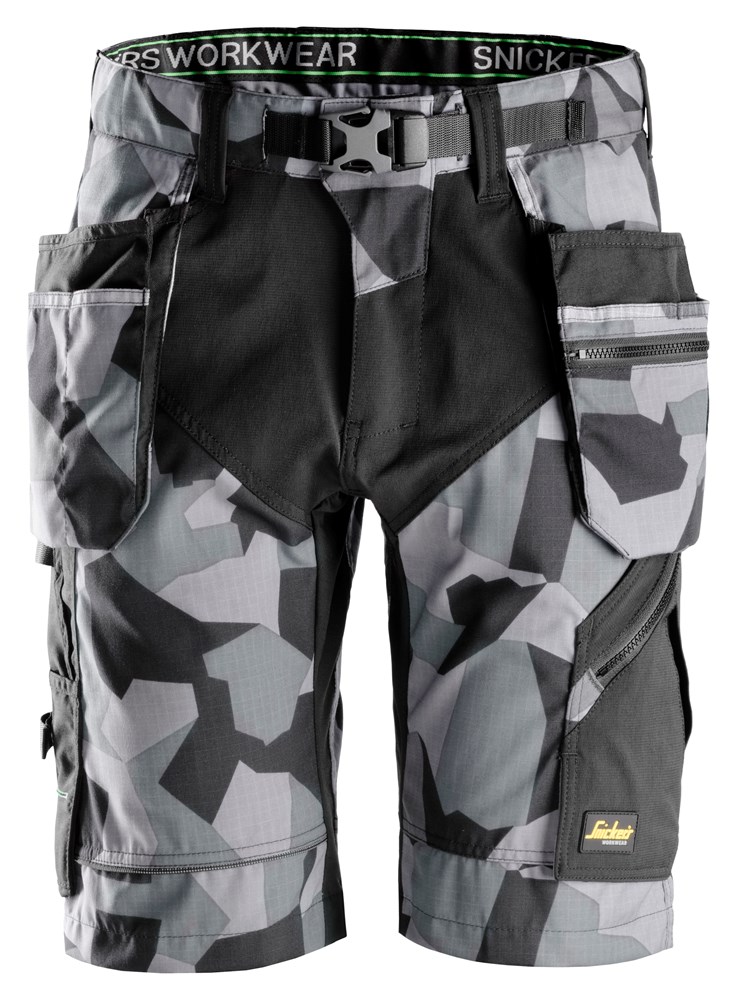 Snickers Korte broek 6904 camo grijs/zwart, (8704) mt 044 FlexiWork , met holsterzakken | Polvo