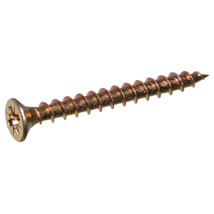 Spaanplaatschroeven platkop Pozidriv geelverzinkt | Chipboard screws countersunk head Pozidriv yellow zincplated | Spanplattenschrauben Senkkopf Pozidriv gelbverzinkt | Vis à bois tête fraisée Pozidriv zingué jaune