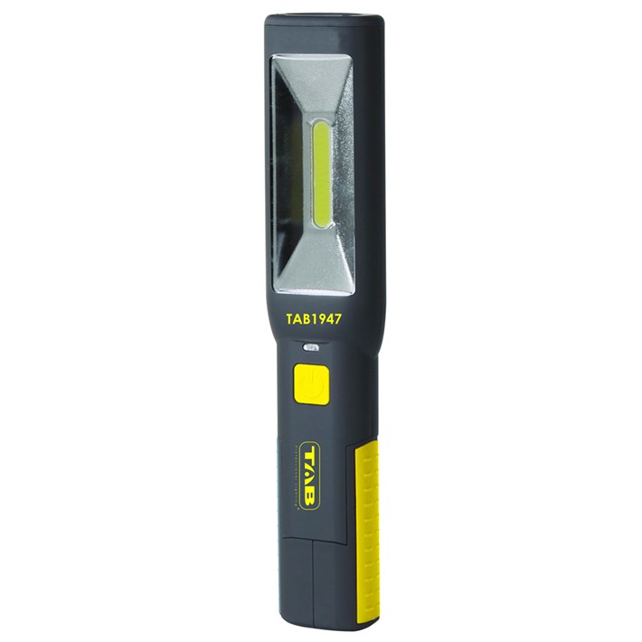 TAB1947 COB-LED looplamp met zaklamp, accu, 2 ophanghaken, magneten, zwenkende voet, USB