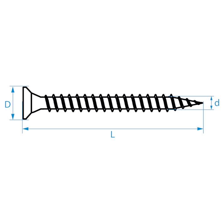 Spaanplaatschroeven platkop Pozidriv tekening | Chipboard screws countersunk head Pozidriv drawing | Spanplattenschrauben Senkkopf Pozidriv Zeichnung | Vis à bois tête fraisée Pozidriv plan