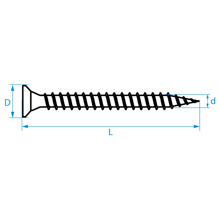 Spaanplaatschroeven platkop Pozidriv tekening | Chipboard screws countersunk head Pozidriv drawing | Spanplattenschrauben Senkkopf Pozidriv Zeichnung | Vis à bois tête fraisée Pozidriv plan