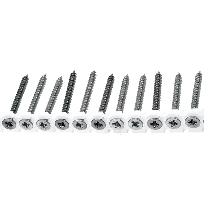 Spaanplaatschroeven op band platkop staal gehard verzinkt | Chipboard screws collated countersunk head zinc plated | Spanplattenschrauben auf Band Senkkopf verzinkt | Vis à bois tête fraisée sur bande zingués