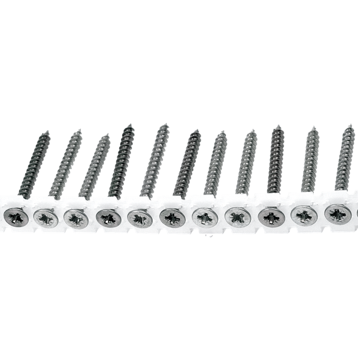 Spaanplaatschroeven op band platkop verzinkt | Chipboard screws collated countersunk head zincplated | Spanplattenschrauben auf Band Senkkopf verzinkt | Vis à bois tête fraisée sur bande zingué