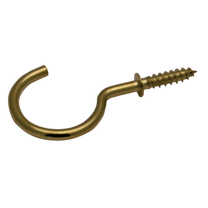 Schroefhaken met borst ijzer vermessingd | Shouldered cup-hooks iron brass plated | Gebogene Schraubhaken mit Beffe Eisen vermessingt | Crochets d'armoires avec embase acier laitonné