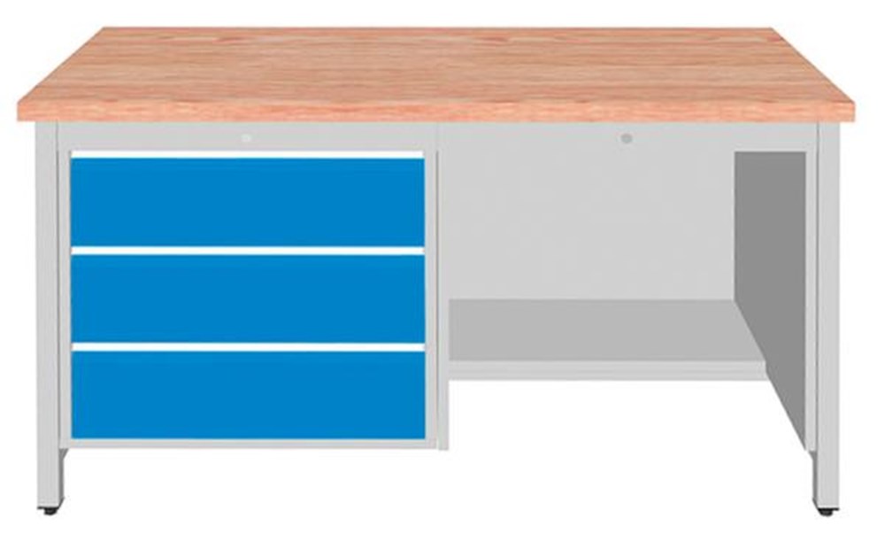 860 mm, 1500 mm, 750 mm, nee, werkplaat, legbord, lade, 3 stuks, 3 stuks, vierpoot, beuken, RAL7035 lichtgrijs, RAL5012 lichtblauw, beuken, staal, 100 kg, 40 mm, 1 stuks, nee, 119 kg i0000010788.jpg
