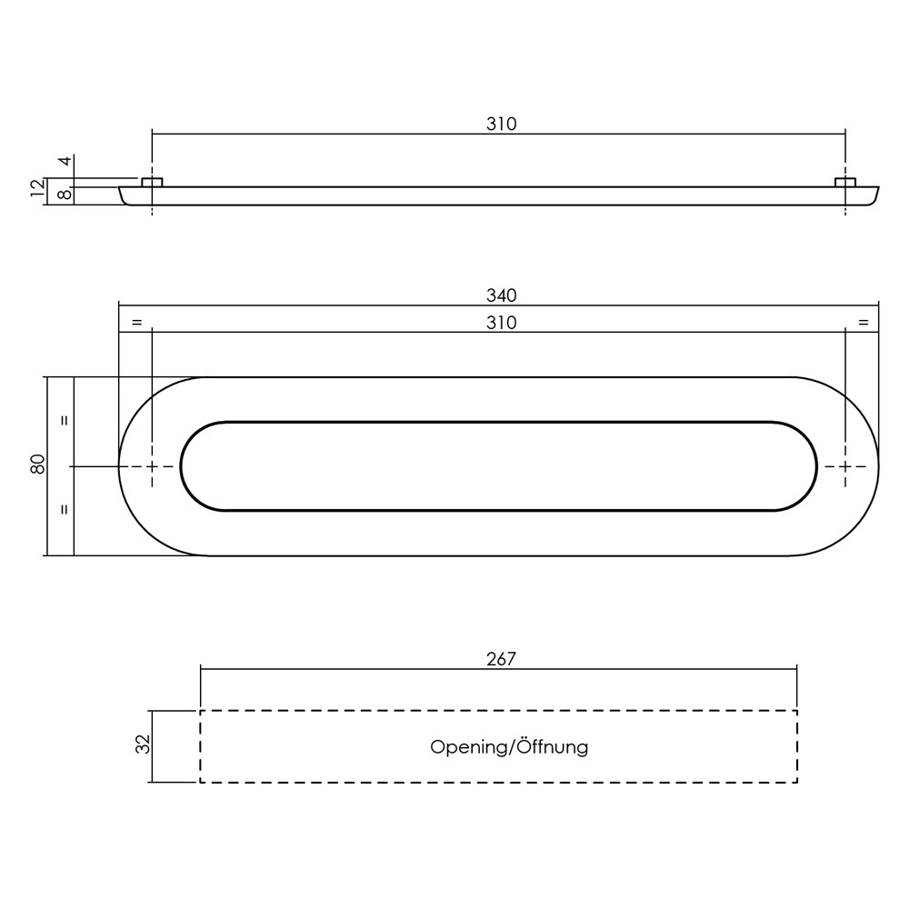 BRIEFPLAAT OVAAL 340X80MM MET VERENDE KLEP BINNENDRAAIEND RVS