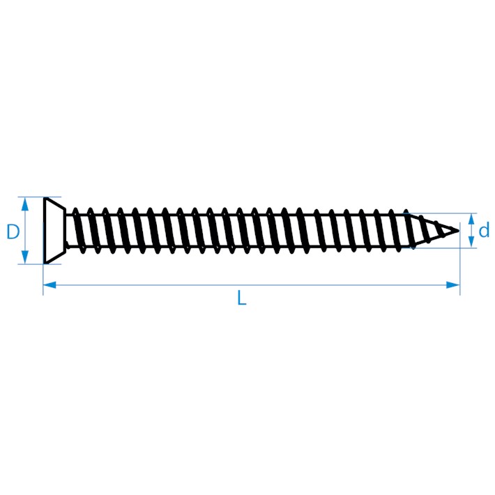 Kozijnschroeven platkop tekening | Frame fixing screws flat head drawing | Mauerschrauben Senkkopf Zeichnung | Vis cadre fenêtre tête fraisée plan