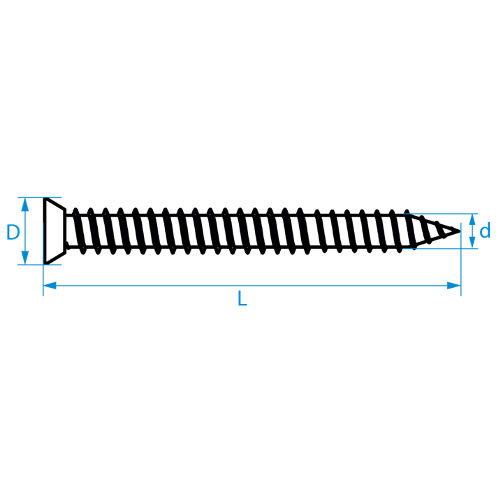 Kozijnschroeven platkop tekening | Frame fixing screws flat head drawing | Mauerschrauben Senkkopf Zeichnung | Vis cadre fenêtre tête fraisée plan