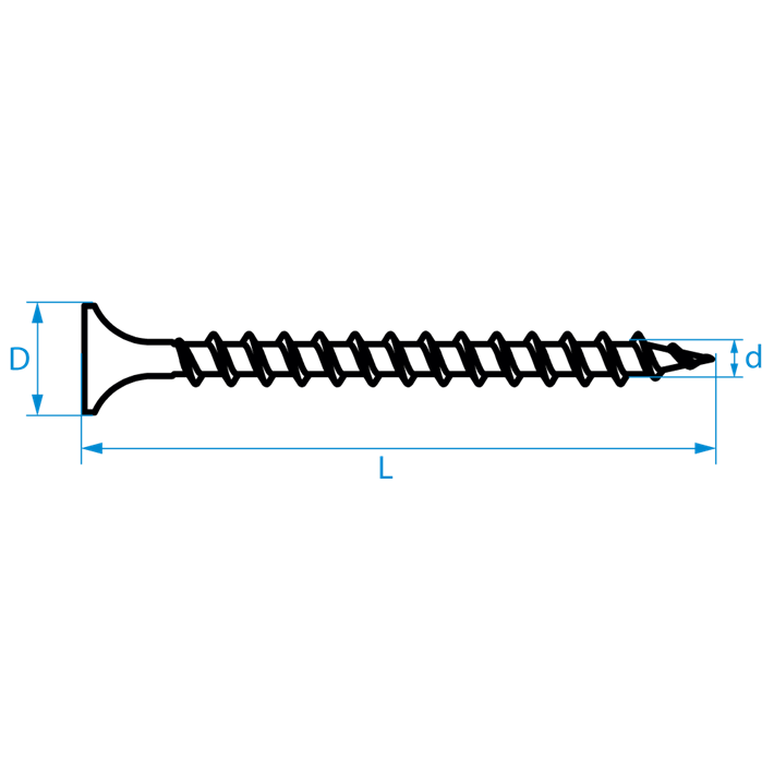 Snelbouwschroeven grove draad type C trompetkop tekening | Drywall screws coarse thread type C bugle head drawing | Schnellbauschrauben Grobgewinde Typ C Trompetenkopf Zeichnung | Vis à fixation rapide filetage écarté type C tête trompette plan