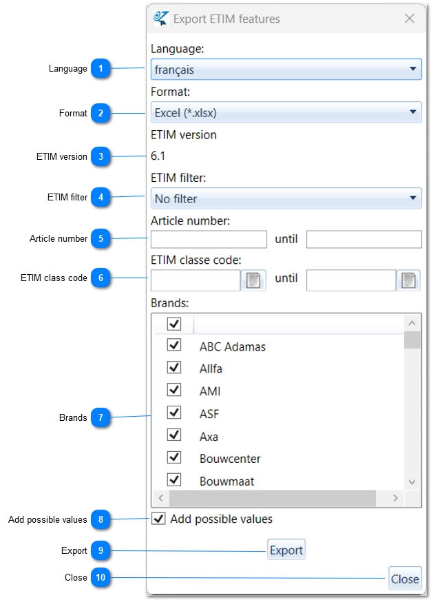 Export ETIM features