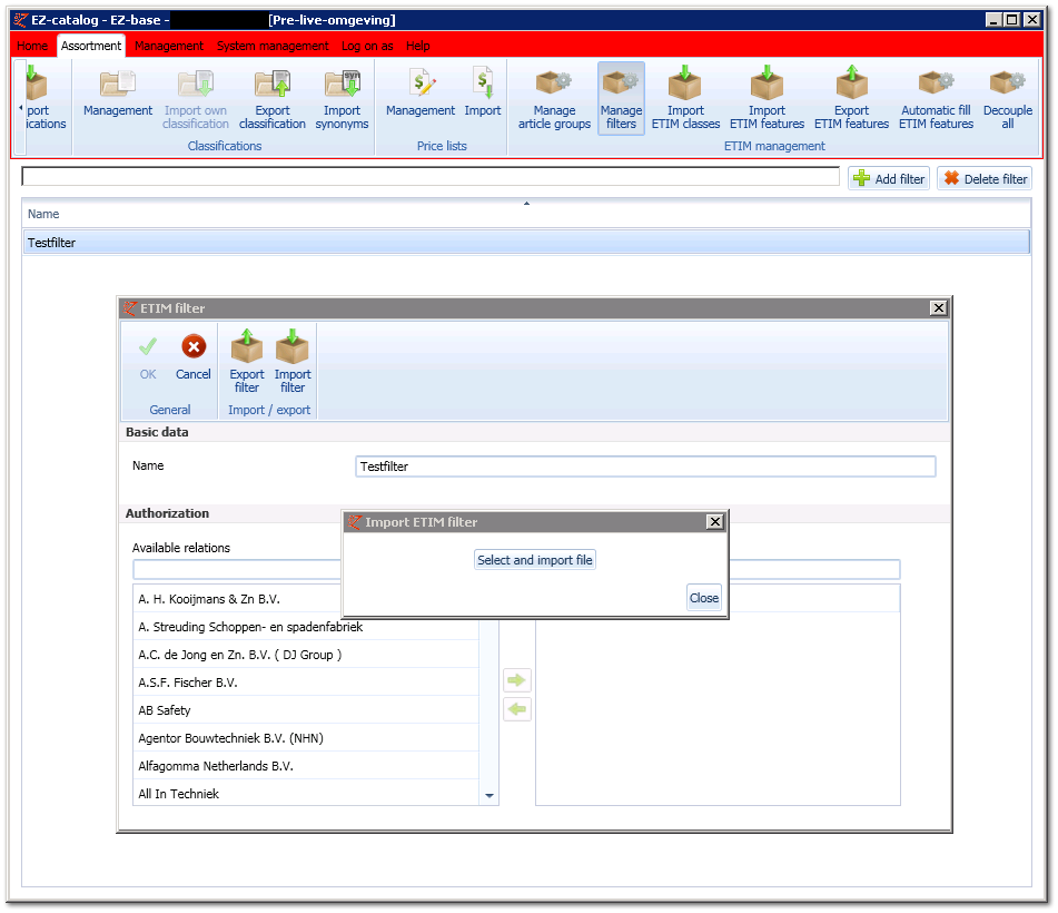 Manage filters